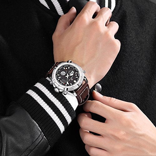 Mens Sport Watch Digital Analog Quartz Waterproof Multifunctional Military Leather Wrist Watches
