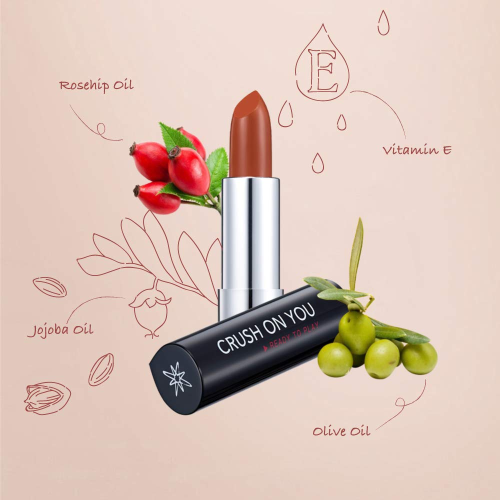 Semi Matte Vegan Lipstick with Creamy Satin Finish, Burnt Sienna