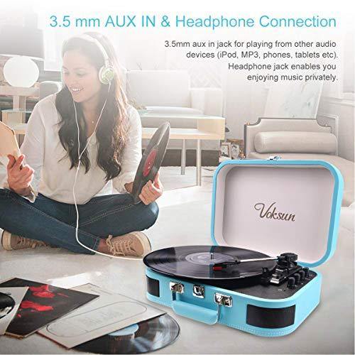 Record Player, Voksun Bluetooth Turntable with Built-in Stereo Speakers - JOY2ESpree
