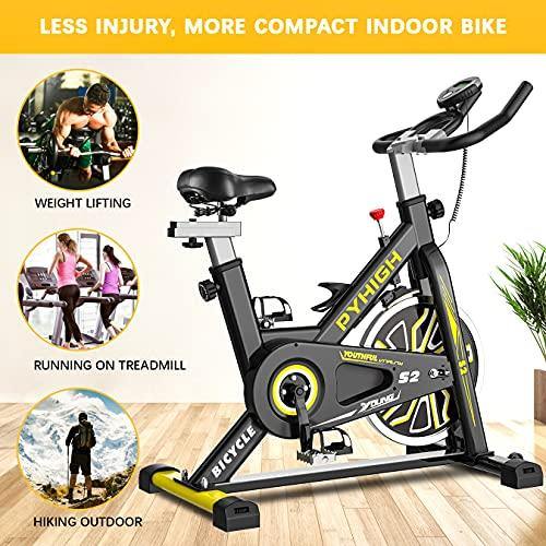 PYHIGH Indoor Cycling Bike Stationary Exercise Bike, Comfortable Seat Cushion, Ipad Holder with LCD Monitor for Home Cardio Workout Bike - JOY2ESpree