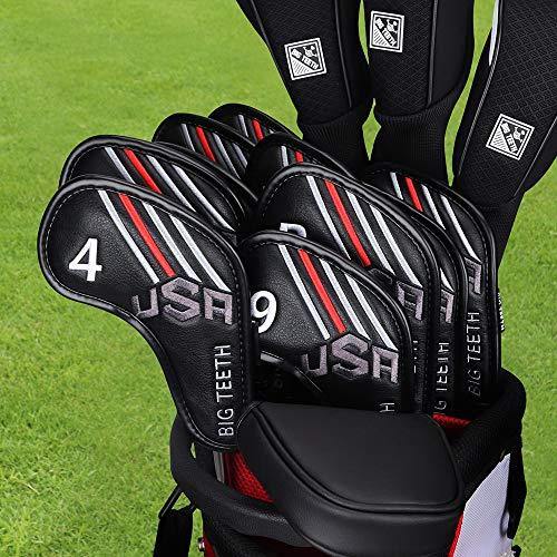Big Teeth Golf Head Covers 10Pcs Long Neck USA Stripe Pattern Synthetic Leather with Number Tag for Titleist Taylormade Callaway Ping - JOY2ESpree