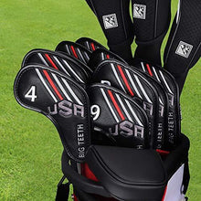 
                        
                          Load image into Gallery viewer, Big Teeth Golf Head Covers 10Pcs Long Neck USA Stripe Pattern Synthetic Leather with Number Tag for Titleist Taylormade Callaway Ping - JOY2ESpree
                        
                      