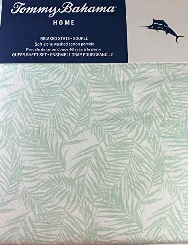 Tommy Bahama Relaxed State Queen Sheet Set Palm Day Cotton Light Green and White