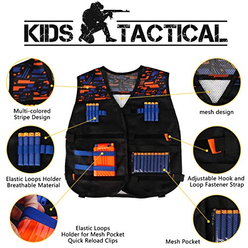 Meland Kids Tactical Vest Kit for Nerf Guns N-Strike Elite Series With Detachable Tactical Face Mask for Nerf Rival, Refill Darts, Dart Pouch, Reload Clips and Wrist Band for Boys Gifts Age 6 7 8 9 10