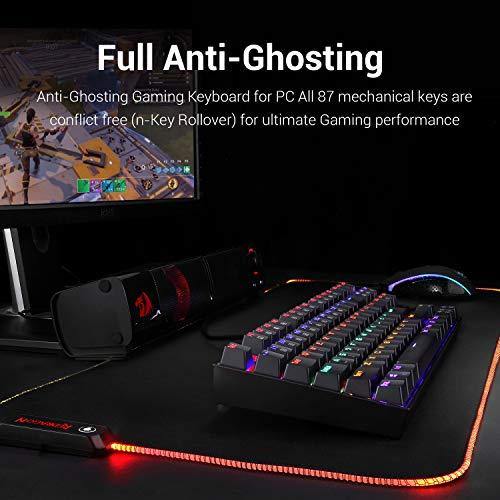Redragon K552 Mechanical Gaming Keyboard RGB LED Rainbow Backlit Wired Keyboard with Red Switches for Windows Gaming PC (87 Keys, Black) - JOY2ESpree
