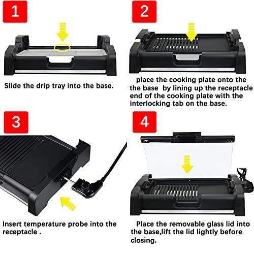 Luby Griddle with Removable Glass Lid & Drip Tray,Non-Stick Cooking Surface & Adjustable Temperature Knob,Indoor Outdoor Used, Dishwasher Safe, Black - JOY2ESpree