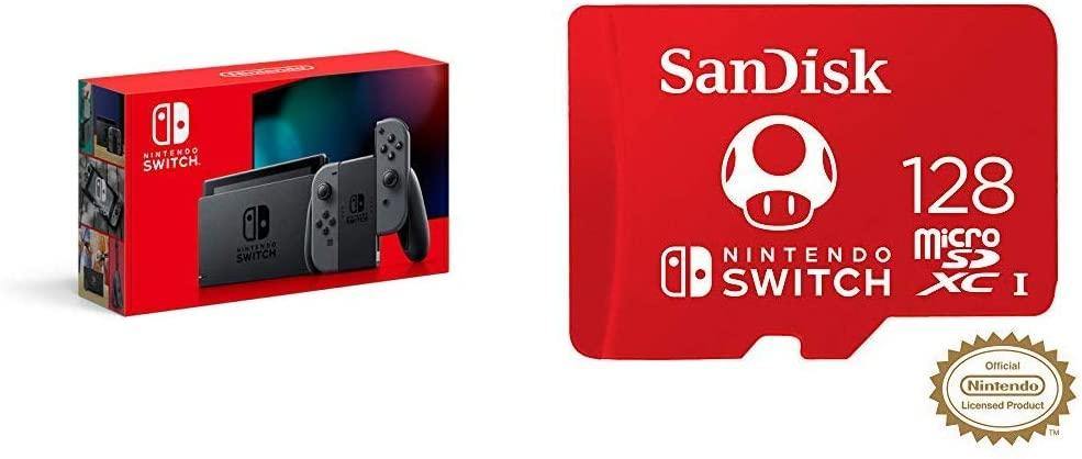 Nintendo Switch with Gray Joy‑Con - HAC-001(-01) + SanDisk 128GB MicroSDXC UHS-I Card - JOY2ESpree