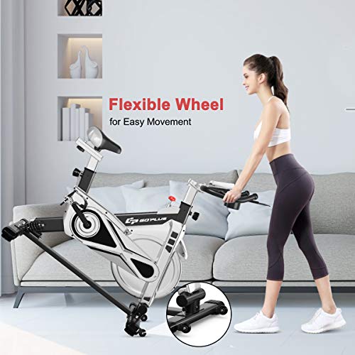 Goplus Adjustable Exercise Bike, Stationary Silent Bicycle with Dual-Spring Shock Absorption Design - JOY2ESpree