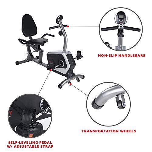 Sunny Health & Fitness Magnetic Recumbent Exercise Bike, Pulse Rate Monitoring, 300 lb Capacity, Digital Monitor and Quick Adjustable Seat | SF-RB4616 - JOY2ESpree
