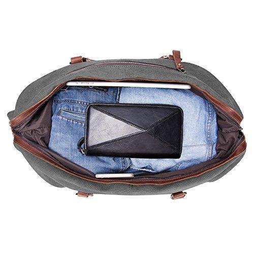 BAOSHA Canvas PU Leather Travel Tote Duffel Bag Carry on Bag Weekender Overnight Bag - JOY2ESpree