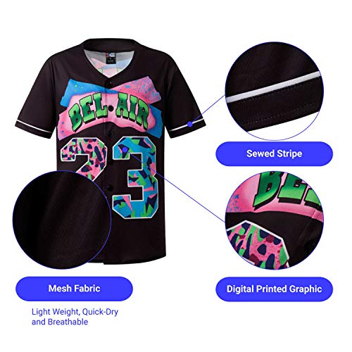 MOLPE 90s Hip Hop Clothing for Men and Women, Unisex Bel Air 23 Baseball Jersey, Mens Printed Urban Shirts for Party