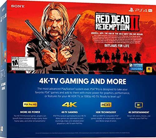 New Sony PlayStation 4 Pro 1TB Red Dead Redemption 2 Console Bundle with HDR Technology for 4K TV Gaming - Jet Black - JOY2ESpree