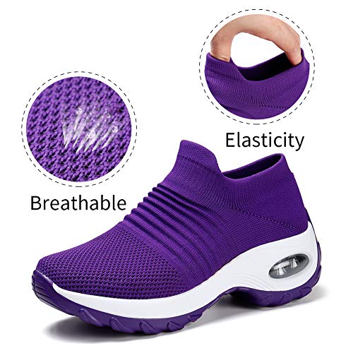 STQ Slip On Breathe Mesh Walking Shoes Women Fashion Sneakers Comfort Wedge Platform Loafers