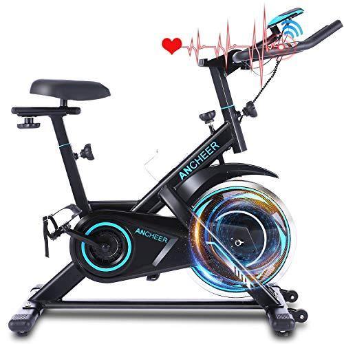 ANCHEER 49Lbs Exercise Bike Stationary, 330 Lbs Weight Capacity - Cycling Bike Heart Rate Monitor & Tablet Holder and LCD Monitor for Home Workout - JOY2ESpree