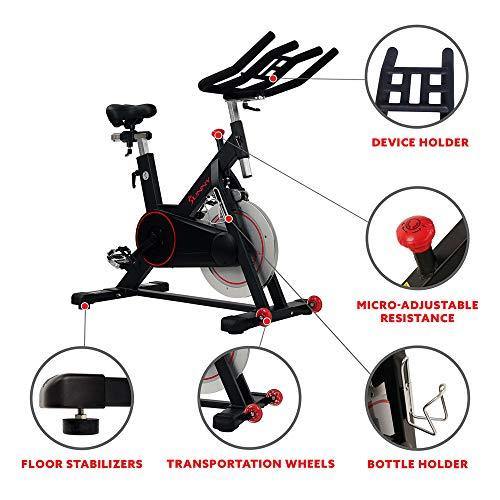 Sunny Health & Fitness Magnetic Belt Drive Indoor Cycling Bike with 44 lb Flywheel and Large Device Holder, Black, Model Number: SF-B1805 - JOY2ESpree