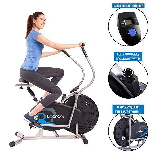 Body Rider Body Flex Sports Upright Exercise Fan Bike, Indoor Stationary Bike for Cycling, Black/Silver/Blue (BRF750) - JOY2ESpree