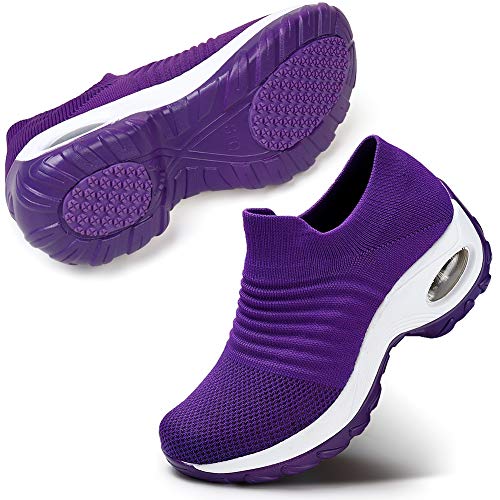 STQ Slip On Breathe Mesh Walking Shoes Women Fashion Sneakers Comfort Wedge Platform Loafers