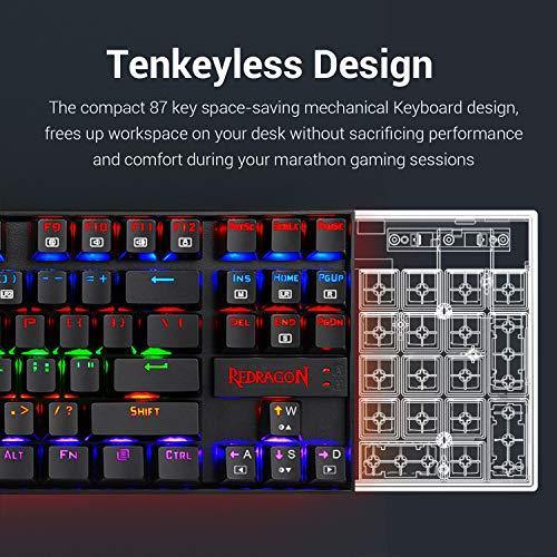 Redragon K552 Mechanical Gaming Keyboard RGB LED Rainbow Backlit Wired Keyboard with Red Switches for Windows Gaming PC (87 Keys, Black) - JOY2ESpree