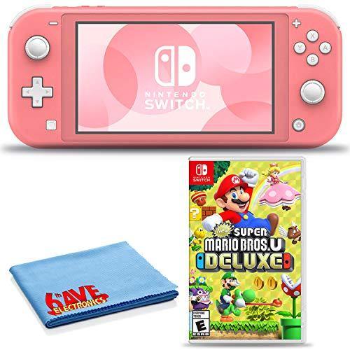 Nintendo Switch Lite (Coral) Console Bundle with New Super Mario Bros. U Deluxe and 6Ave Cleaning Cloth - JOY2ESpree