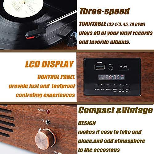 Record Player-13 in 1 Turntable with Speakers Vinyl Recording LP Bluetooth USB TF Card FM Radio Aux Input RCA Line Out and Headphone Jack - JOY2ESpree