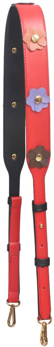 Beaulegan Wide Studded Flower Leather Purse Strap Replacement - Adjustable for Shoulder Crossbody Bag (Black/Gold Clasp)