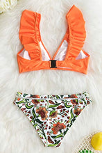
                        
                          Muat gambar ke penampil Galeri, CUPSHE Women's Orange Floral Bottom Ruffle Hook Closure Bikini Set
                        
                      