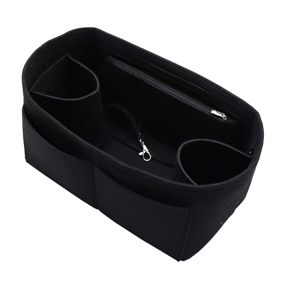 Felt Purse Organizer Insert Zipper Pocket with Two Removeable Bottle Holder