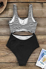 
                        
                          Load image into Gallery viewer, CUPSHE Women’s One Piece Swimsuit Stripe Cutout Bathing Suit - JOY2ESpree
                        
                      
