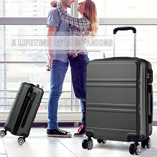 Kono 3 Pieces Luggage Set Hard Shell with Spinner Wheels Lightweight Rolling Suitcases Set with YKK Dual Zipper TSA Lock for Travel (Grey)