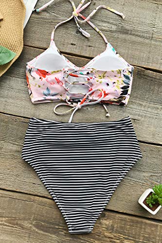 CUPSHE Women’s Bikini Swimsuit Floral Print Halter Lace Up Two Piece Bathing Suit