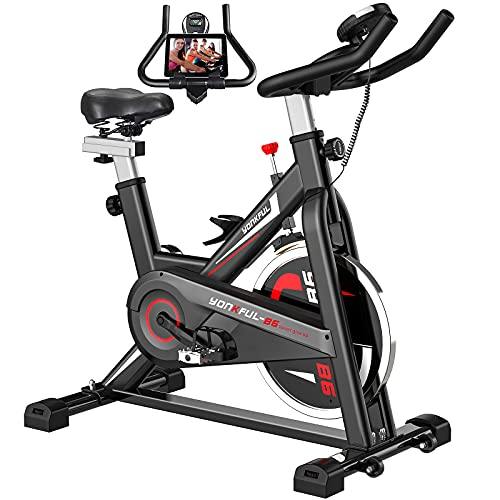 YONKFUL Exercise Bike Belt Drive Indoor Cycling Bike Adjustable Stationary Bicycle Home Gym Bike - JOY2ESpree