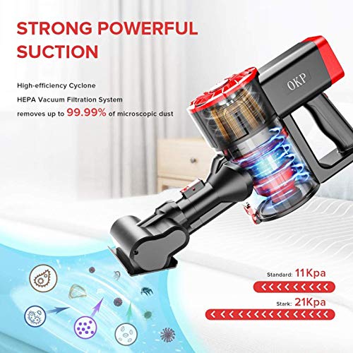 Cordless Vacuum Cleaner,OKP 220W Powerful Stick Vacuum,Detachable Battery,Lightweight,LED Headlights - JOY2ESpree