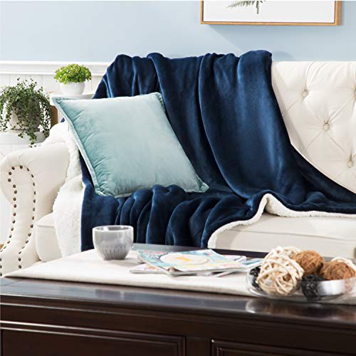 Bedsure Sherpa Fleece Blanket Throw Size Navy Lightweight Super Soft Cozy Luxury Bed Blanket Microfiber