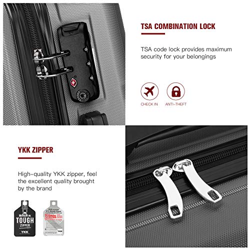 Kono 3 Pieces Luggage Set Hard Shell with Spinner Wheels Lightweight Rolling Suitcases Set with YKK Dual Zipper TSA Lock for Travel (Grey)