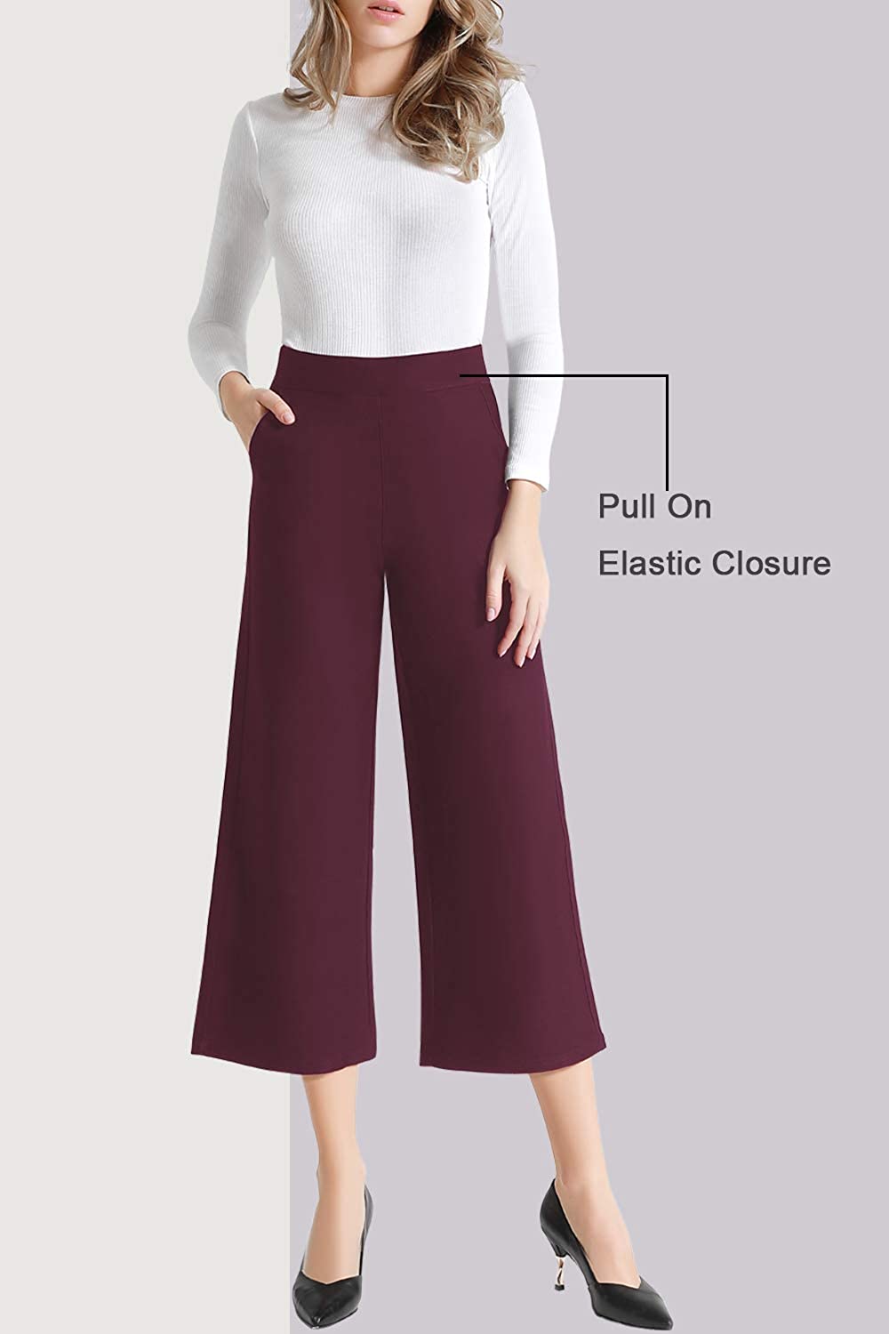 Tsful High Waisted Wide Leg Pants for Women Summer Business Casual Crop Dress Pants Stretch Pull On Capris