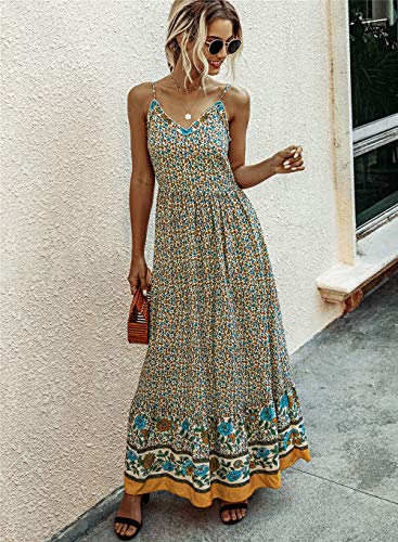 KIRUNDO 2021 Summer Women’s Spaghetti Maxi Dress V Neck High Waist Backless Dress