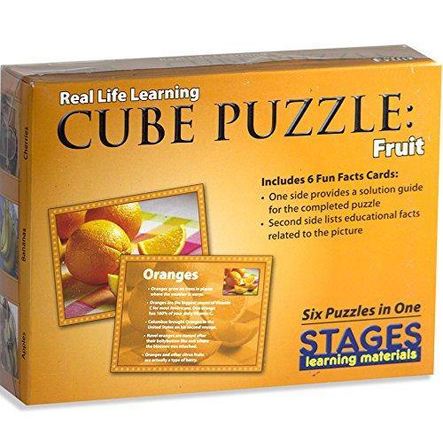 Stages Learning Real Picture Fruits Wooden Cube Language Builder Preschool Puzzle (12 Piece), Orange - JOY2ESpree