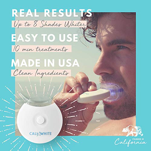 Cali White Vegan Teeth Whitening Kit with LED Light, Made in USA, Natural & Organic Peroxide Gel