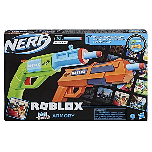NERF Roblox Jailbreak: Armory, Includes 2 Hammer-Action Blasters, 10 Elite Darts, Code to Unlock in-Game Virtual Item