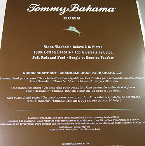 Tommy Bahama Paloma Stripe Light Gray/White Stone Washed Cotton Percale Sheet Set Queen