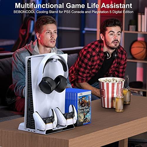 BEBONCOOL Vertical Stand with Cooling Fan for PS5 and Dual Controller Charger Station for Playstation 5 PS5 Console - JOY2ESpree