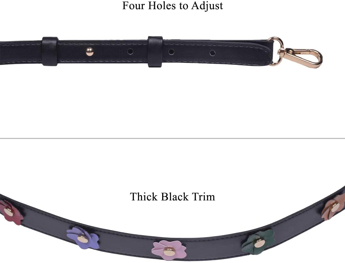 Beaulegan Wide Studded Flower Leather Purse Strap Replacement - Adjustable for Shoulder Crossbody Bag (Black/Gold Clasp)