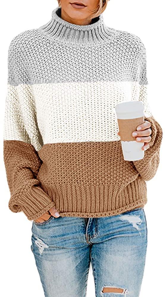 Saodimallsu Womens Turtleneck Oversized Sweaters Batwing Long Sleeve Pullover Loose Chunky Knit Jumper - JOY2ESpree