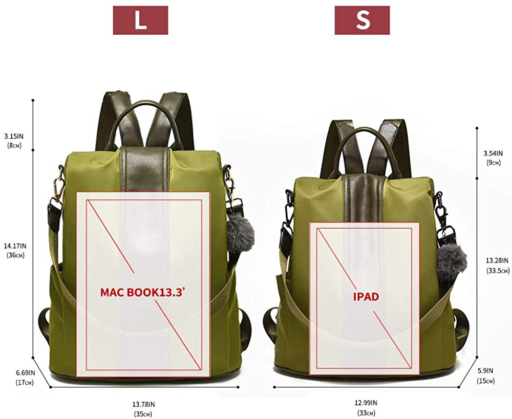 Women Backpack Purse Waterproof Nylon Anti-theft Rucksack Lightweight Shoulder Bag