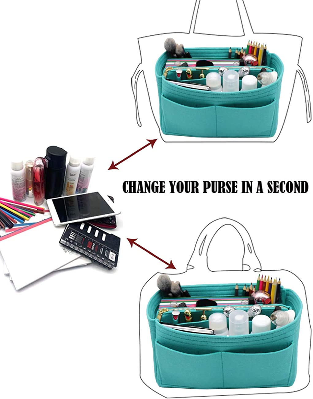 Felt Purse Bag Organizer Insert with zipper Bag Tote Shaper Fit Speedy Neverfull MM GM