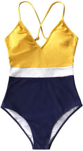 
                        
                          Cargar imagen en el visor de la galería, CUPSHE Women's One Piece Swimsuit V Neck Cross Back Color Block Beach Swimwear Bathing Suits - JOY2ESpree
                        
                      
