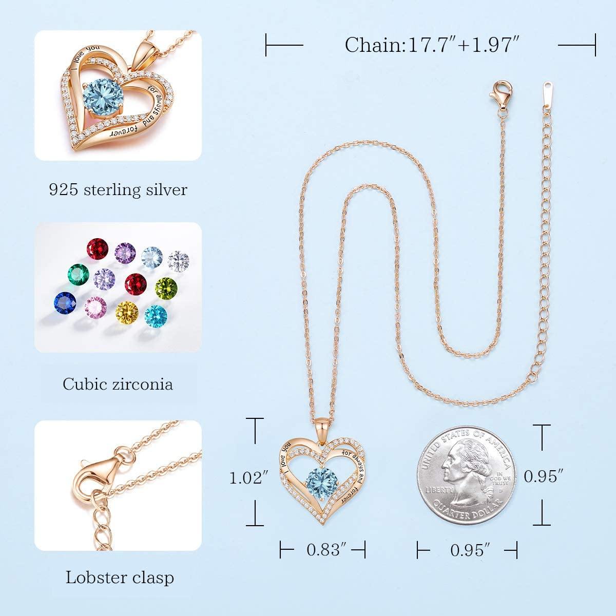 CDE Forever Love Heart Women Necklace 925 Sterling Silver Rose Gold Plated Birthstone Pendant Necklaces for Women - JOY2ESpree