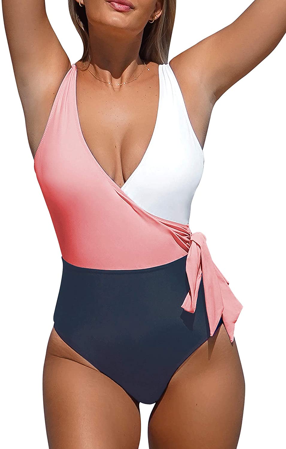CUPSHE Women's One Piece Swimsuit Knotted Color Block Bathing Suit