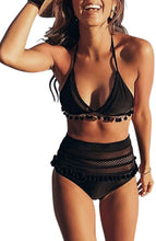 
                        
                          Cargar imagen en el visor de la galería, Bdcoco Women's High Waist Two Pieces Bikini Set Padded Stripe Tassel Swimsuit
                        
                      