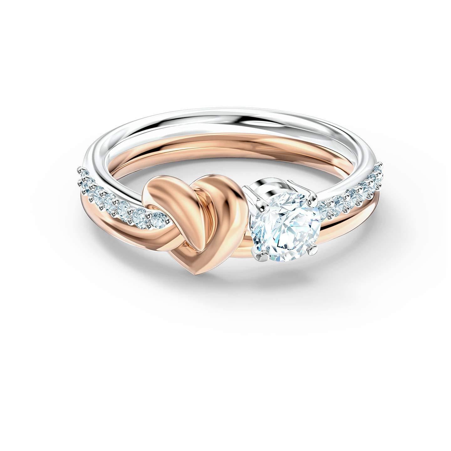 SWAROVSKI Women's Lifelong Heart Ring Collection, Rose Gold Tone & Rhodium Finish, Clear Crystals - JOY2ESpree